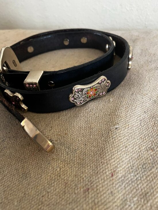 TLF Woman Beautiful Blindly Floral Rhinestone/Silver Tone Leather Western Belt main image 12